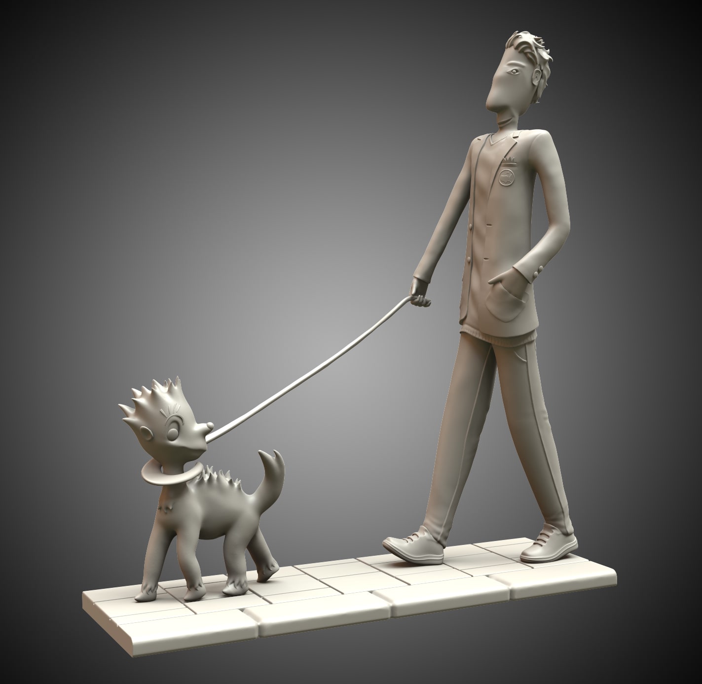 Model 3d d'un personnage et d'un chien